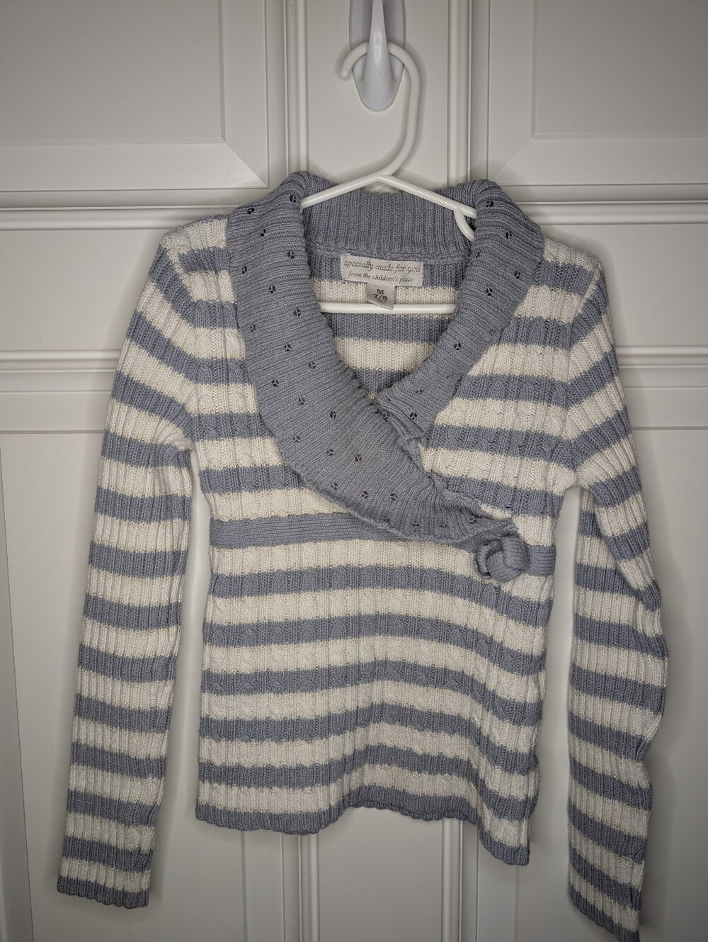 The Children's Place Grey White Metallic Holiday Sweater Girls Size M 7/8